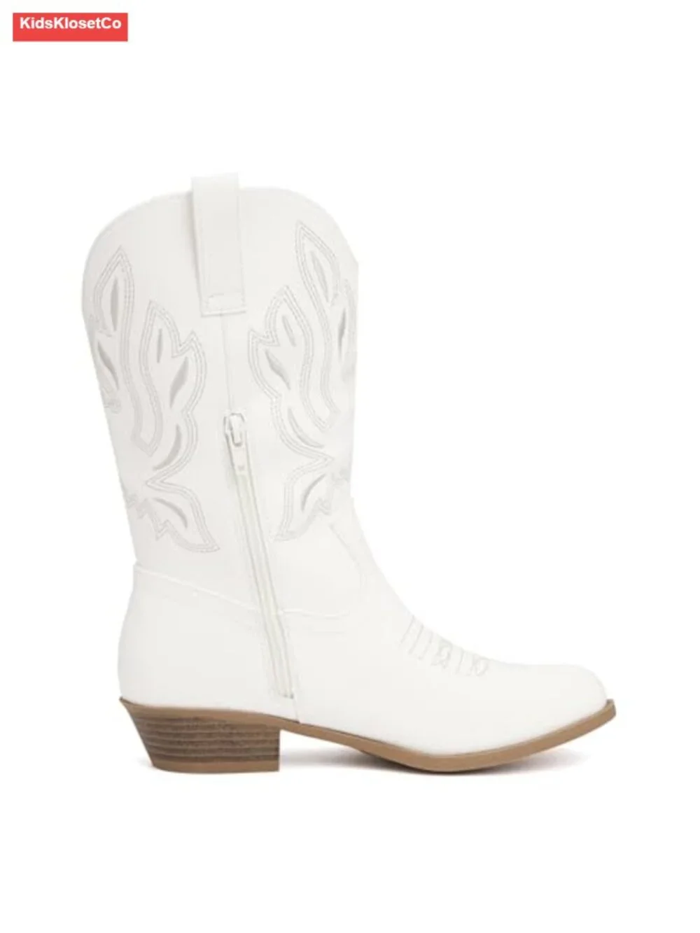 Girls Pointed Toe Mid Calf Riding Boots with Western Embroidery Side Zipper